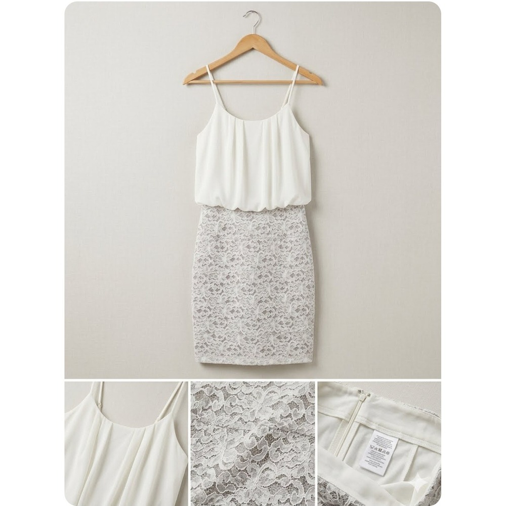 En Focus Studio White/Ivory Lace Round Neck Sleeveless Sheath Dress Size 4